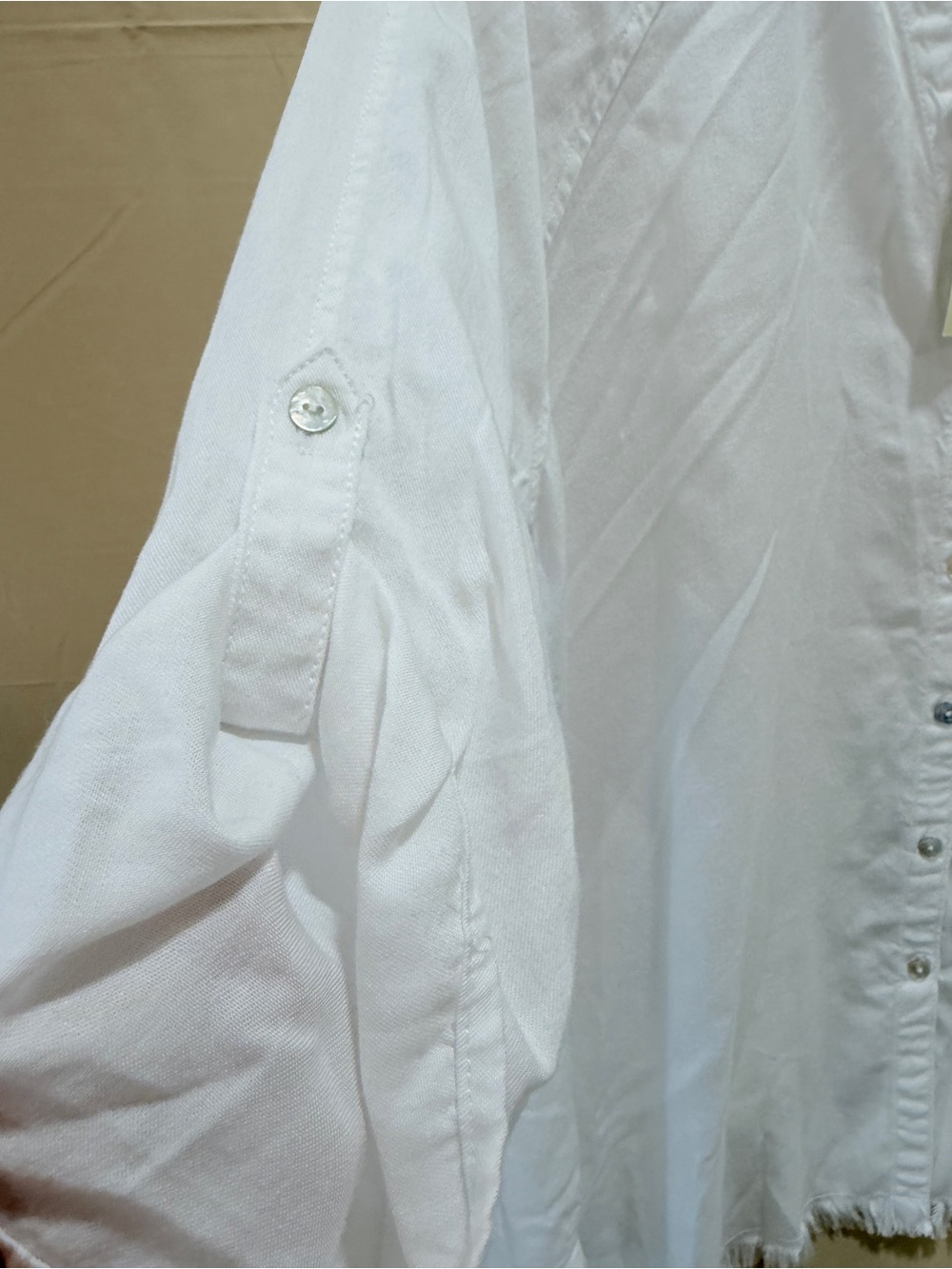 NWT Hester & Orchard 100% Tencel White Frayed Hem Tunic Blouse Medium Coastal Bo - Picture 5 of 7